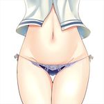  blue_panties close-up groin kantai_collection lace navel no_pants out_of_frame panties paundo2 side-tie_panties simple_background solo stomach string_panties thigh_gap underwear urakaze_(kantai_collection) white_background 