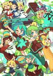  6+girls ;d ^_^ alternate_color arms_up chen chibi chocolate chocolate_bar cirno closed_eyes clownpiece daiyousei double_scoop eternity_larva eyes_closed fairy food full_body happy highres ice_cream ice_cream_cone ice_cream_sandwich lily_white looking_at_viewer luna_child mint moyazou_(kitaguni_moyashi_seizoujo) multiple_girls one_eye_closed open_mouth rumia smile star_sapphire sunny_milk touhou 