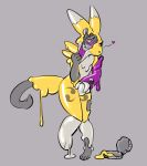  &lt;3 2018 anthro aviv_amos banderi bulge canine digimon digimon_(species) digital_drawing_(artwork) digital_media_(artwork) fur goo_transformation grey_background grey_fur grey_hair hair hi_res hypnosis liquid_latex male mammal marsupial mind_control nude quoll renamon rubber shiny simple_background solo transformation 