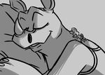  2016 anthro black_and_white clothed clothing disney duo eyes_closed fan_character female horn inkyfrog lying male male/female mammal monochrome mouse on_front on_top rhinoceros rodent simple_background size_difference sleeping smile white_background zootopia 