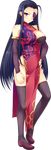  absurdres artist_request bare_shoulders black_hair black_legwear breasts china_dress chinese_clothes dress elbow_gloves eyepatch full_body gloves hand_on_hip highres kakouton koihime_musou large_breasts long_hair looking_at_viewer panties pelvic_curtain purple_eyes shoes side-tie_panties smile solo standing transparent_background underwear 