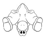  anthro clothing dinosaur featureless_crotch footwear looking_at_viewer mario_bros monochrome nintendo presenting scalie shoes simple_background somnamg spreading video_games white_background yoshi 
