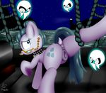  2016 anatomically_correct anatomically_correct_pussy animal_genitalia animal_pussy anus blue_eyes blue_hair choker cloudy_quartz_(mlp) cutie_mark detailed_background earth_pony equine equine_pussy eyewear female feral friendship_is_magic fur ghost glasses grey_fur hair hooves horse looking_back mammal mature_female my_little_pony night paulpeopless pony pussy restrained rope sea signature solo_focus spirit water 