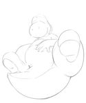  ambiguous_gender anthro belly clothing dinosaur featureless_crotch footwear hand_on_stomach mario_bros monochrome nintendo scalie shoes simple_background slightly_chubby solo somnamg video_games white_background yoshi 