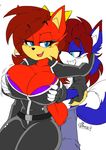  2016 akatsukishiranui-fox anthro big_breasts breasts canine cleavage clothed clothing duo fan_character female fiona_fox fox grin grope male mammal smile sonic_(series) 