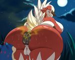  ambiguous_gender anus breasts butt canine fart female fur looking_at_viewer looking_back mammal midnight_lycanroc mooning nintendo pink_eyes pok&eacute;mon presenting presenting_hindquarters puffy_anus pussy red_fur rikuaoshi size_difference sweat typhlosion video_games 
