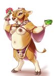  anthro areola belly big_belly bovine breasts cattle clothed clothing diaszoom female looking_at_viewer mammal navel nipples obese overweight smile solo standing 