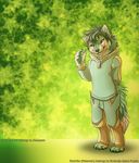  anthro canine clothed clothing diaszoom fur hair looking_at_viewer male mammal simple_background smile solo standing 
