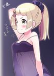  blonde_hair blush green_eyes lillie_(pokemon) long_hair navel nightgown pokemon pokemon_(game) pokemon_sm ponytail see-through simple_background solo underwear yuihiko 