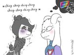  &lt;3 anthro asriel_dreemurr avian beak black_feathers black_hair black_sclera blush boss_monster cheerie dialogue dreemurr_reborn duo english_text feathers fluffy hair horn humor lalieri long_ears male shaking stare sweat text thought_bubble trembling undertale video_games 