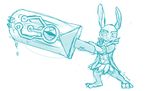  2016 arizona_(artist) armor cosplay digital_media_(artwork) disney female judy_hopps lagomorph mammal melee_weapon rabbit simple_background smile solo sword transistor weapon white_background zootopia 