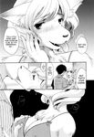  &lt;3 anthro big_breasts black_and_white blush breast_grab breasts canine clothed clothing comic dog doujinshi dress english_text erect_nipples eyelashes eyes_closed fangs female french_kissing fully_clothed fur hair hand_on_breast hi_res huge_breasts human kemono kissing male male/female mammal monochrome nipples open_mouth romantic_couple saliva shadow shirt snout text tongue tongue_out unknown_artist 