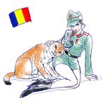  1girl animal artist_request blue_eyes brown_hair hat medal military military_uniform original romania uniform world_war_i 