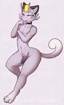  2016 alolan_meowth anthro anthrofied eyelashes fangs girly half-closed_eyes hi_res humanoid_penis long_eyelashes looking_at_viewer male nintendo nipples nude penis pok&eacute;mon red_eyes regional_variant ryunwoofie simple_background solo thick_bottom_lip uncut url video_games wide_hips 