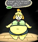 animal_crossing belly big_belly big_breasts blush breasts canine dog female isabelle mammal navel nintendo overweight slightly_chubby video_games weight_gain 