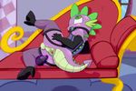  2016 anal anal_penetration anthro anus ball_gag balls bdsm buttplug clothed clothing collar crossdressing dragon footwear friendship_is_magic gag girly high_heels legwear male my_little_pony penetration saurian_(artist) sex_toy shoes solo spike_(mlp) stockings 