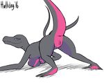  amphibian breasts holiday_(artist) newt nintendo pok&eacute;mon presenting pussy salazzle seductive semi-anthro squish video_games 