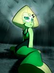  alien ambiguous_gender angeliccmadness_(artist) cartoon_network crying gem_(species) green_eyes looking_at_viewer looking_back not_furry peridot_(steven_universe) raining sad solo steven_universe tears 
