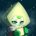  alien ambiguous_gender angeliccmadness_(artist) cartoon_network coat cup cute eyelashes gem_(species) green_eyes hot_chocolate looking_at_viewer mittens not_furry peridot_(steven_universe) snow solo steven_universe 