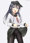  :o akatsuki_(kantai_collection) anchor_symbol bad_id bad_pixiv_id black_hair black_legwear blue_eyes breasts flat_cap hair_between_eyes hat kankitsunabe_(citrus) kantai_collection lifted_by_self long_hair open_mouth panties panties_under_pantyhose pantyhose remodel_(kantai_collection) school_uniform serafuku skirt skirt_lift small_breasts solo twitter_username underwear v-shaped_eyebrows 