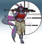  anthro big_breasts breasts clothed clothing female fish gun hair hiu_(xenon-the-wolf) huge_breasts kittydee looking_at_viewer marine ranged_weapon rifle shark smile sniper_rifle solo weapon wide_hips 