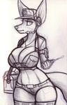  anthro big_breasts breasts clothed clothing female kangaroo kraken_(artist) looking_at_viewer mammal marsupial monochrome screwdriver sketch solo tools traditional_media_(artwork) 