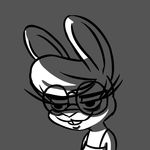  2016 anthro black_and_white buckteeth clothed clothing disney evil_grin eyewear fan_character female glasses grey_background half-closed_eyes inkyfrog lagomorph mammal maxine_d&#039;lapin monochrome rabbit simple_background smile teeth zootopia 