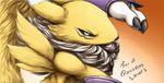  ambiguous_gender anthro arm_warmers diaszoom digimon english_text fur looking_at_viewer renamon simple_background solo text 