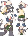  2017 baseball_bat cat cub feline looking_at_viewer male mammal manmosu_marimo simple_background sitting solo standing white_background young 