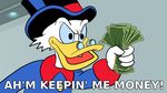  avian bird duck ducktales english_text eyewear glasses hat male meme money scrooge_mcduck solo text top_hat 