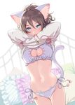  animal_ears bra cleavage morikura_en nekomimi pantsu shirt_lift string_panties tail undressing 