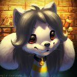  2016 clothed clothing collar cute_fangs fur grey_hair hair long_hair mylafox smile solo tem temmie_(undertale) undertale video_games whiskers white_fur 