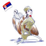  1girl animal artist_request bird blue_eyes brown_hair hat military military_uniform original serbia solo uniform world_war_i 