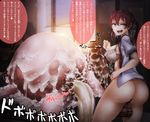  2girls ass bangs bar_censor blue_eyes bottomless bra breasts brown_hair censored character_request cum cum_in_pussy cum_inside cum_on_body cum_on_lower_body cum_on_upper_body cumdrip femdom full-package_futanari futa_with_female futanari gigantic_penis green_eyes guro heart huge_penis huge_testicles indoors inflation large_breasts large_penis laugh lingerie looking_at_viewer looking_back lying multiple_girls netorare nightingale_(extinct_canis) on_table open_mouth panties red_hair ribbon serafuku shirt smile speech_bubble spread_legs stomach_bulge table translation_request twintails veins 