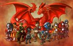  anthro armor black_scales blue_eyes blue_hair breasts chibity clothed clothing dragon female feral green_scales group hair hi_res hood horn kobold loincloth male melee_weapon membranous_wings midriff navel orange_scales polearm potion red_dragon red_eyes red_scales reptile scales scalie simple_background spear thick_thighs weapon wide_hips wings yellow_eyes 