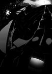  bamboo_forest black celesteela dark floating forest from_below full_moon gen_7_pokemon greyscale highres monochrome moon nature night night_sky no_humans pokemon pokemon_(creature) sashimi_(20161) sky solo ultra_beast 