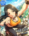  bare_shoulders breasts brown_eyes brown_hair cleavage forest helen_(idolmaster) idolmaster idolmaster_cinderella_girls jewelry large_breasts long_hair midriff nature navel necklace official_art rock_climbing solo sports_bra sweat wristband 