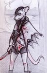  anthro blood clothed clothing dagger hair kraken_(artist) male mammal melee_weapon notched_ear outside rat rodent sketch solo standing traditional_media_(artwork) weapon 