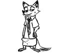  2016 anthro barefoot black_and_white bulge canine clothed clothing disney erection erection_under_clothes fox half-closed_eyes hand_on_hip inkyfrog looking_at_viewer male mammal monochrome necktie nick_wilde simple_background skirt smile standing tenting white_background zootopia 