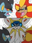  angry argument blue_eyes feline feral fight group legendary_pok&eacute;mon lion luxray male mammal mane nintendo pok&eacute;mon pyroar solgaleo teeth video_games winick-lim yellow_eyes 