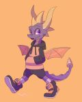 2018 anthro clothed clothing digital_media_(artwork) horn looking_at_viewer male open_mouth scalie simple_background smile solo spyro spyro_the_dragon standing teeth video_games wings 