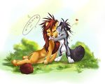  &lt;3 akineza anthro brown_hair canine duo eyes_closed feline grass hair lion mammal nude russian_text standing text tongue 
