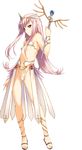  bare_shoulders full_body hair_ornament hairclip highres holding jewelry kawata_hisashi long_hair lucy_maria_misora navel pink_hair red_eyes revealing_clothes sandals solo staff standing tiara to_heart_2 to_heart_2_dungeon_travelers transparent_background 