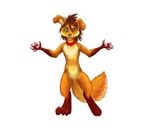  4_toes akineza anthro brown_hair brown_nose canine collar digitigrade fox fur green_eyes hair male mammal open_mouth orange_fur simple_background solo teeth toes tognue white_background 