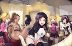  5girls ahegao artist_name bare_shoulders barefoot black_panties blonde_hair blush breasts cleavage clitoris clothed_female_nude_female collar collarbone copyright_request cum cum_in_pussy dark_skin erect_nipples feet gloves hairband holding indoors leash long_hair masturbation multiple_girls nipples onigensou open_mouth panties pink_skirt ponytail pussy pussy_juice saliva sex shiny shiny_skin skirt small_breasts standing tentacle tongue uncensored underwear watermark 