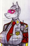  anthro canine clothed clothing earpiece eyewear female fox glasses kraken_(artist) mammal police_uniform sketch solo traditional_media_(artwork) uniform 