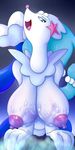  anthro areola blue_eyes blue_hair breasts female hair long_hair looking_at_viewer navel nintendo nipples open_mouth pok&eacute;mon primarina puffy_nipples quin-nsfw tongue video_games wet 