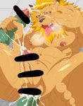  abs anal balls blush colored cum cum_in_ass cum_inside digimon erection feline leomon leoncircle lion male male/male mammal muscular nude orgasm pecs penis simple_background 