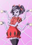  1girl bow extra_arms extra_eyes fangs insect_girl monster_girl muffet purple_skin ribbon solo spider_girl tea undertale 