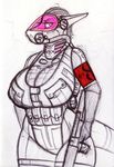  anthro big_breasts breasts clothed clothing eyewear female goggles huge_breasts kangaroo kraken_(artist) looking_at_viewer mammal marsupial mask sketch solo traditional_media_(artwork) 